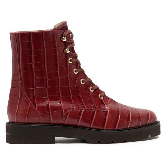 Stuart Weitzman Bootie Women's 8 Cardamom Mila Lift Croc Leather Combat New - Picture 3 of 11